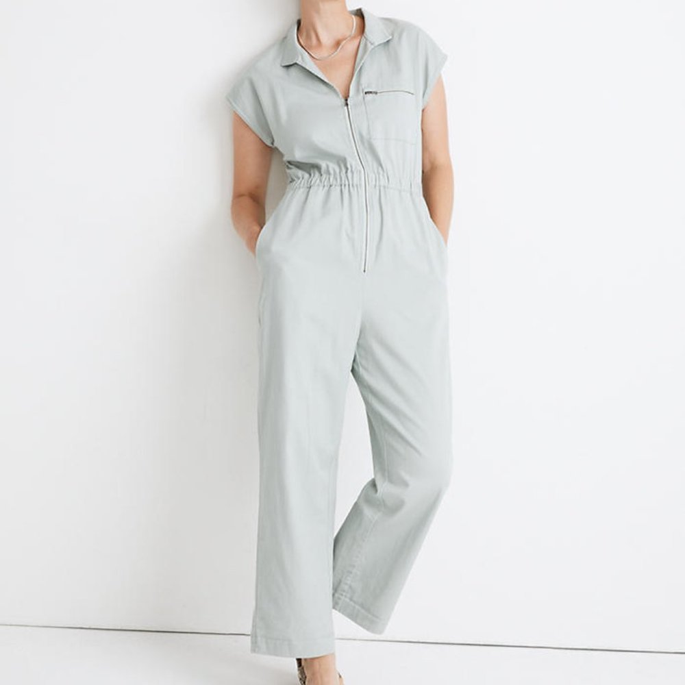 Madewell Petite Short-Sleeve Zip-Pocket Coverall Jumpsuit